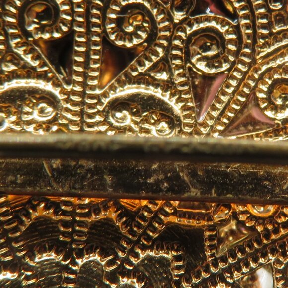 Vintage West Germany Brown Cameo Rhinestone Faux Pearl Accent Filigree Brooch - Picture 7 of 10